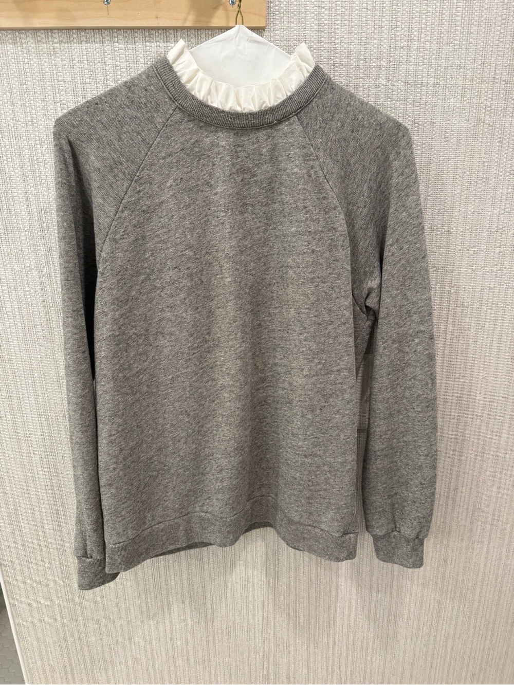 J. Crew Women's Grey Crewneck Sweater with Ruffle Collar Detail
